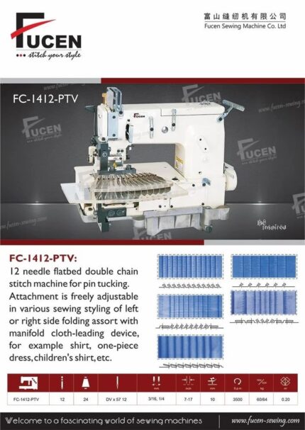 12 Needle Flatbed Double Chain Stitch Machine For Pin Tucking.