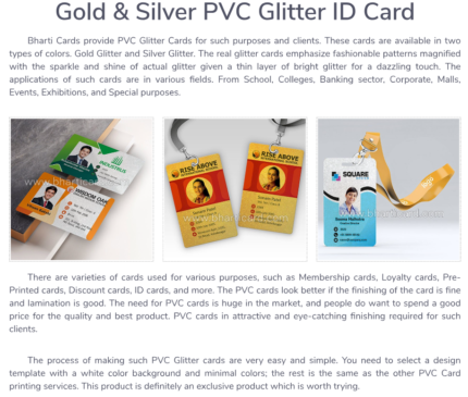 Rectangular Gold & Silver PVC Glitter ID Card, Silkscreen